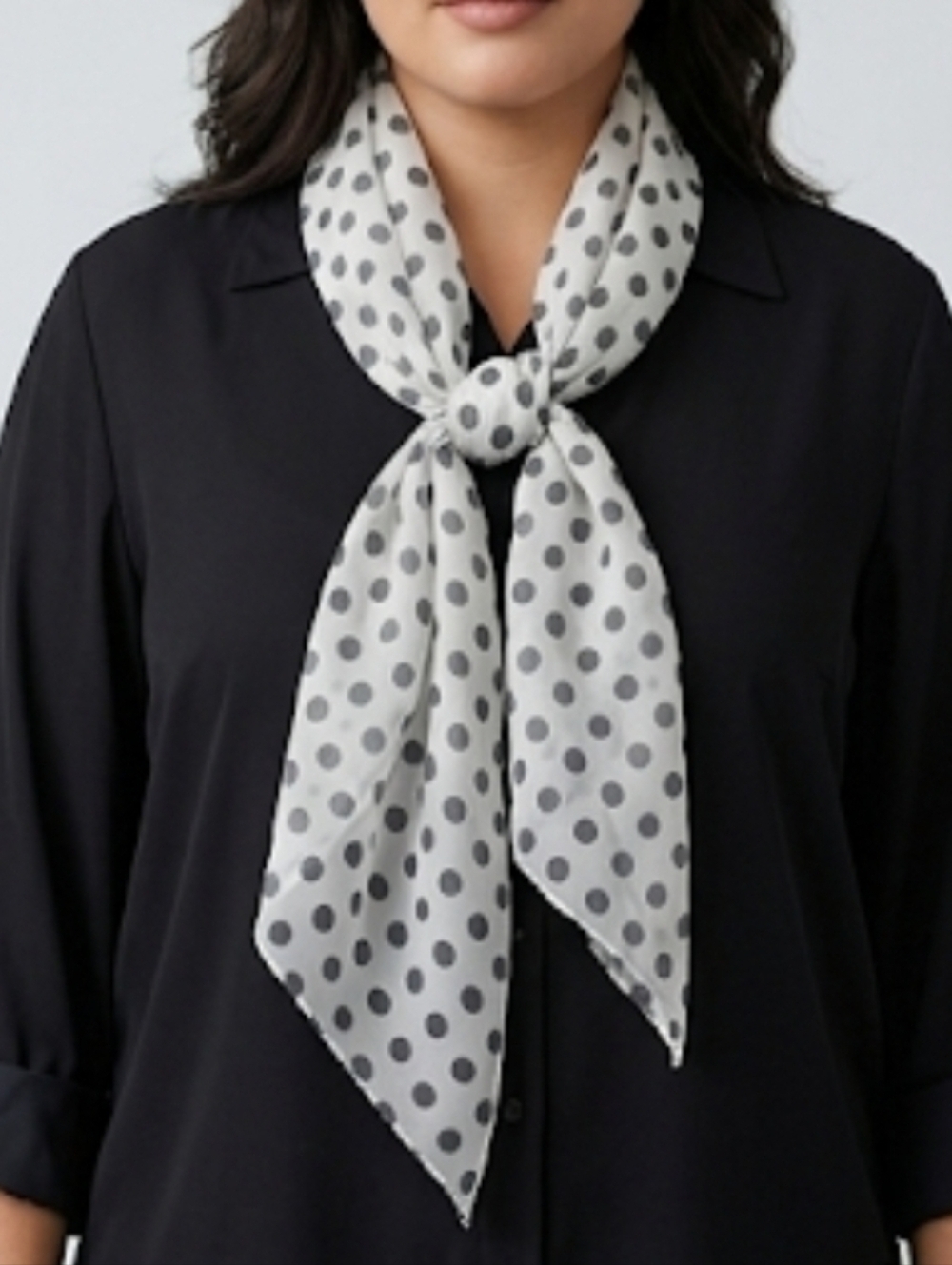 NWT Sheer Polka Dot Chiffon Scarf - White & Black - Lightweight Wrap 63" × 20"